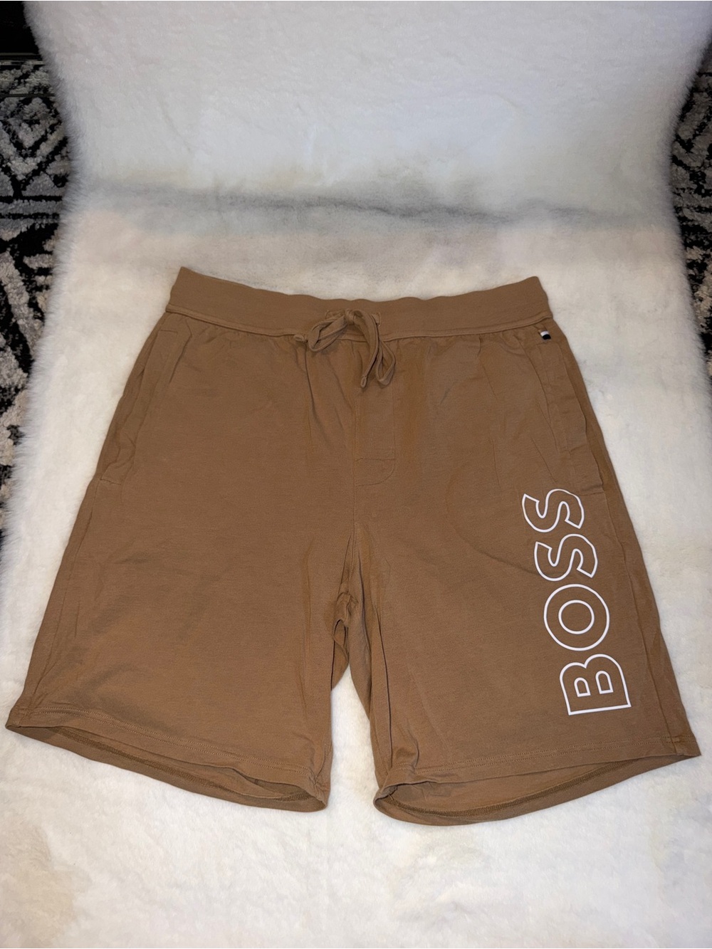 Hugo Boss Brown Logo Drawstring Athletic Shorts